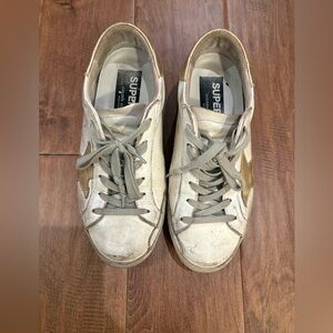 Golden Goose White Leather Sneakers with Gold Star